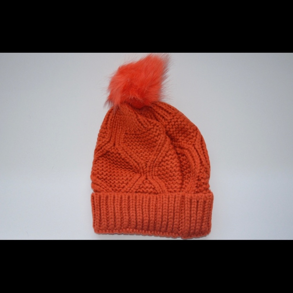 Orange Thick Knit Pom-Pom Beanie